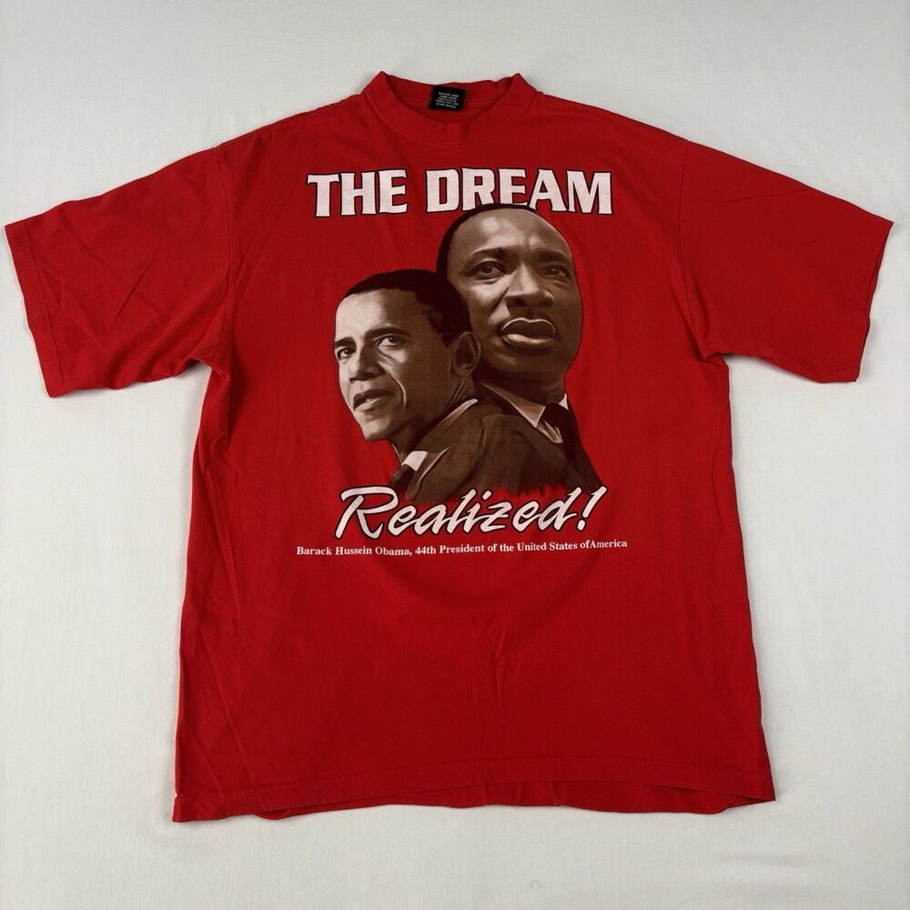 Vintage Y2K The Dream Realized Obama And Martin Luther King Red T-Shirt 2XL USA